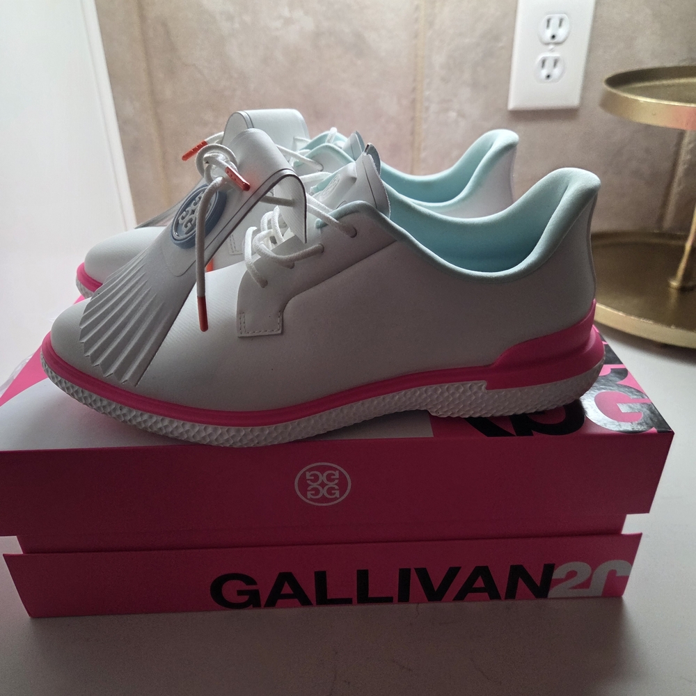 G/FORE Women's White Golf Sneakers with Pink Accent